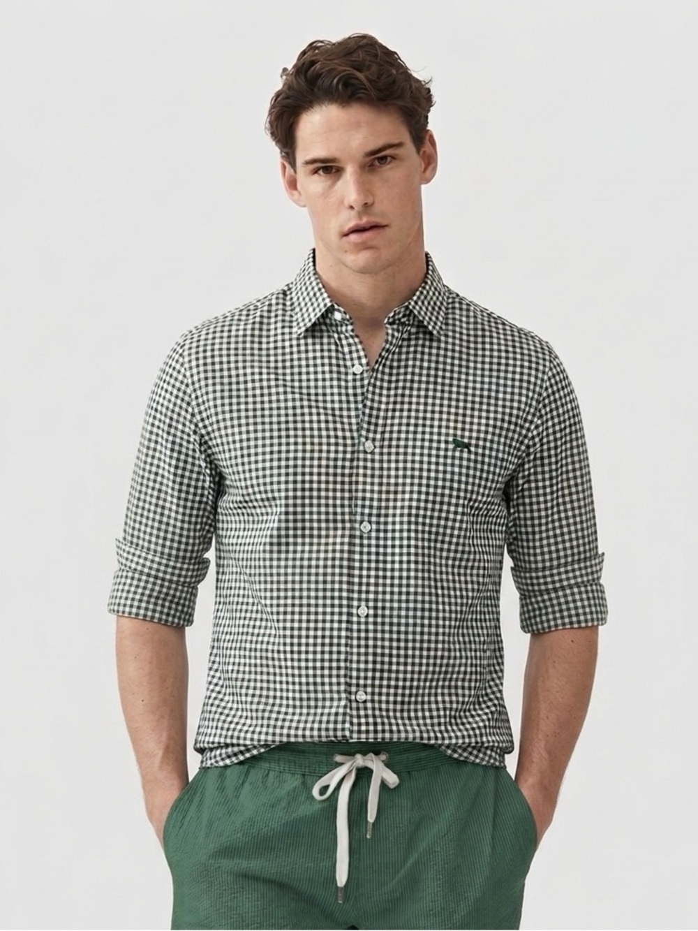 128 RODD & GUNN Men's Original Fit Linen Blend Gingham Shirt, Green/ White XL